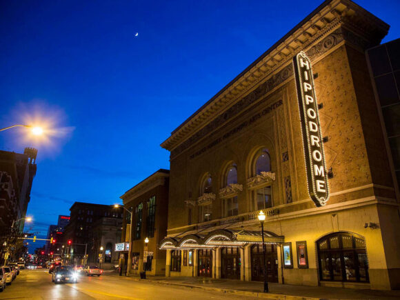 Theater exterior at night